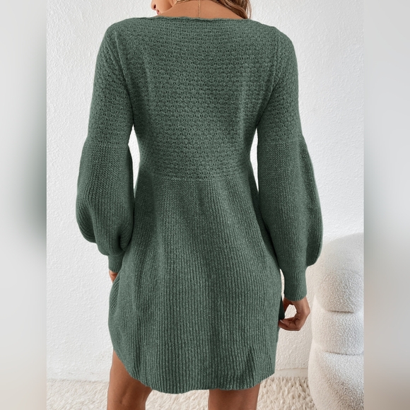 Solid Lantern Sleeve Sweater Dress - Picture 4 of 4
